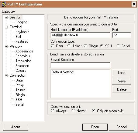 Putty Config Session
